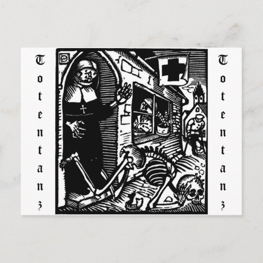 Vom Totentanz Nun en Skeleton briefkaart (Voorkant)