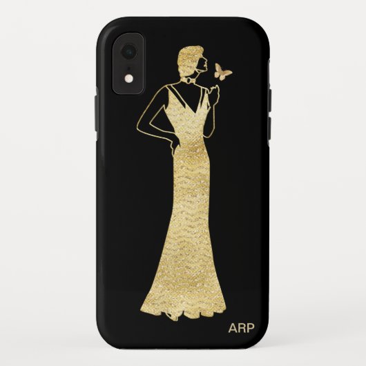 *~* Voman Butterfly Art Deco Nouveau Gold Glitter Case-Mate iPhone Case (Achterkant)