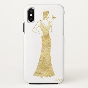 *~* Voman Butterfly Art Deco Nouveau Gold Glitter Case-Mate iPhone Case