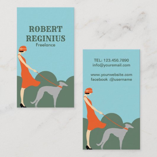 Voman Dog  Art Deco Visitekaartje (Voorkant / Achterkant)