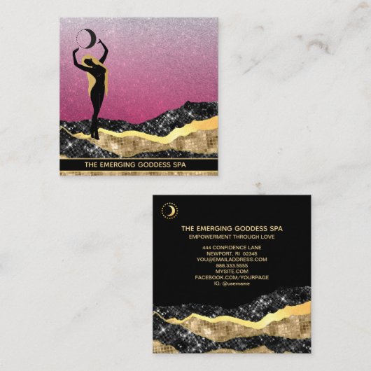 *~* Voman Goddess Moon Roos Blue Pastel Glitter Vierkante Visitekaartje (Voorkant / Achterkant)