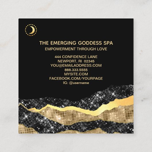 *~* Voman Goddess Moon Roos Blue Pastel Glitter Vierkante Visitekaartje (Achterkant)