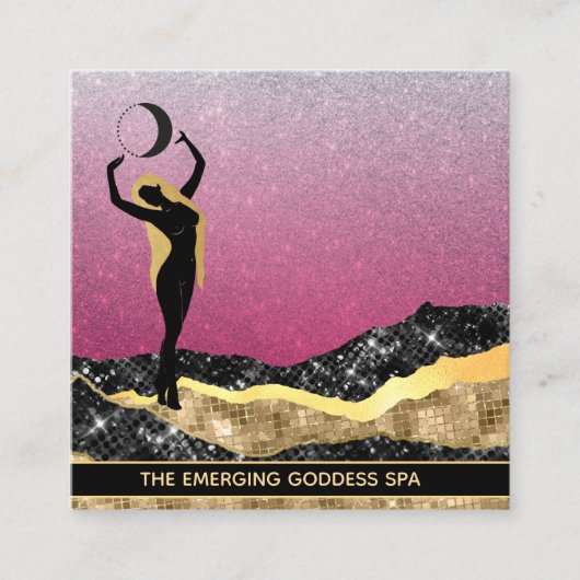 *~* Voman Goddess Moon Roos Blue Pastel Glitter Vierkante Visitekaartje (Voorkant)