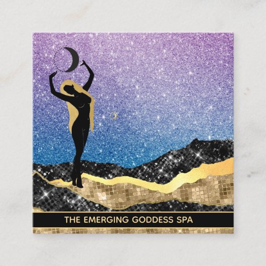 *~* Voman Goddess Ombre Moon Denim Blue Glitter Vierkante Visitekaartje (Voorkant)