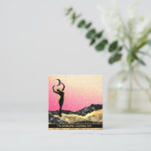 *~* Voman Goddess Pink Yellow Pastel Glitter Moon Vierkante Visitekaartje (Staand voorkant)