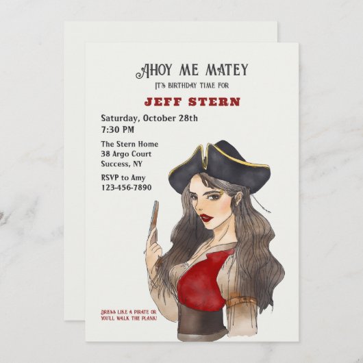 Voman Pirate Invitation Kaart (Voorkant / Achterkant)