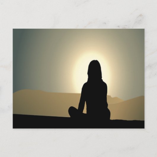 Voman Sitting Sunset Silhouette Briefkaart (Voorkant)