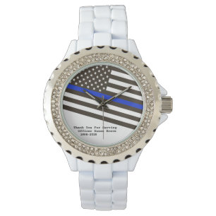 *~* Voman's Thin Blue Line Flag Police Officer Horloge