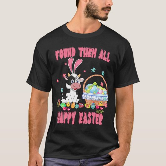 Vond hen allen Happy Easter Koe Basket Egg Hunt T-shirt (Voorkant)