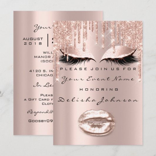 Vonk 16th Drips Glitter Bridal Makeup Kaart (Voorkant / Achterkant)