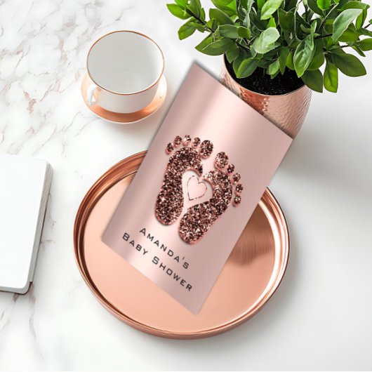 Vonk Glitter Baby shower Feet Roos Kaart