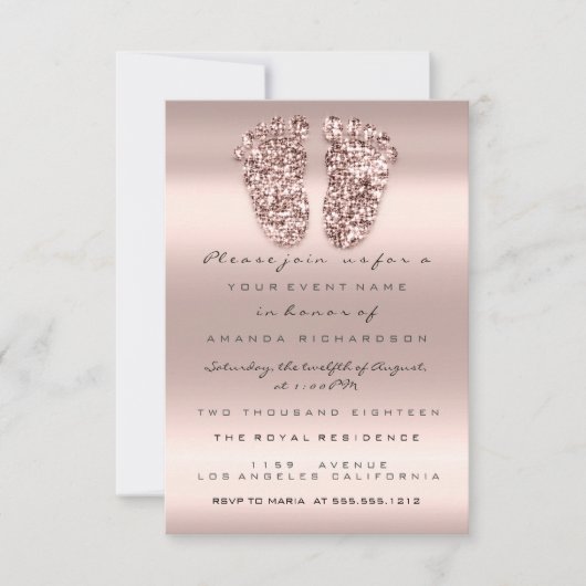 Vonk Glitter Baby shower Feet Roos Roze Blush VIP Kaart (Voorkant)
