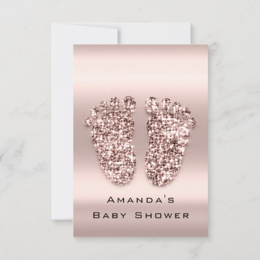 Vonk Glitter Baby shower Feet Roos Roze Blush VIP Kaart (Achterkant)