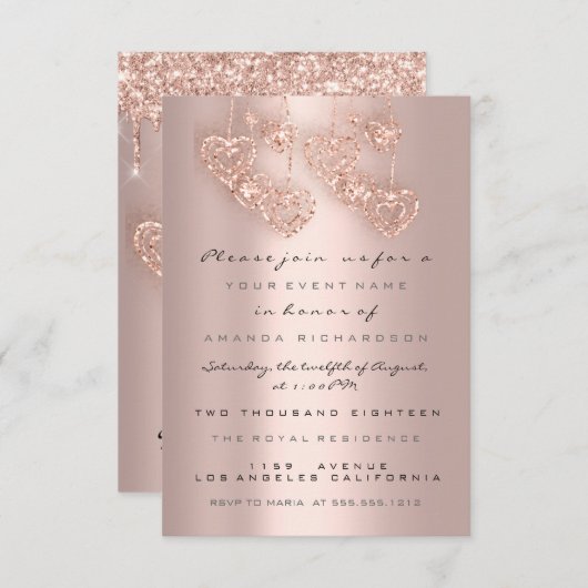 Vonk Glitter Drift Roos Harten Moederdag Baby Kaart (Voorkant / Achterkant)