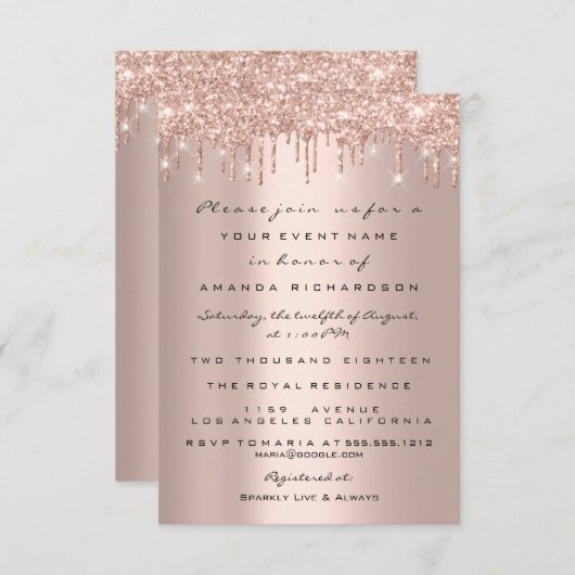 Vonk Glitter Drips Roos Gold Sweet 16th 15th Gir Kaart (Voorkant / Achterkant)