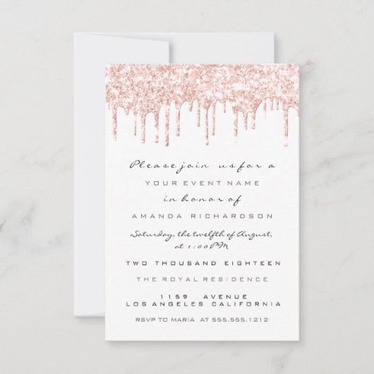 Vonk Glitter Drips Roos White Bridal Sweet 16th Kaart (Voorkant)