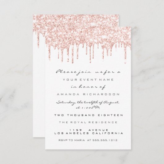 Vonk Glitter Drips Roos White Bridal Sweet 16th Kaart (Voorkant / Achterkant)