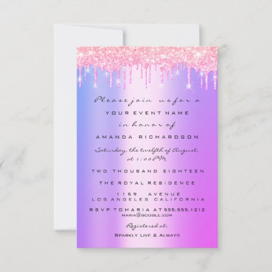 Vonk Glitter Drips roze Sweet 16th 15th Mermaid Kaart (Voorkant)