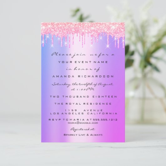 Vonk Glitter Drips roze Sweet 16th 15th Mermaid Kaart (Staand voorkant)