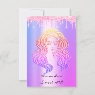 Vonk Glitter Drips roze Sweet 16th 15th Mermaid Kaart