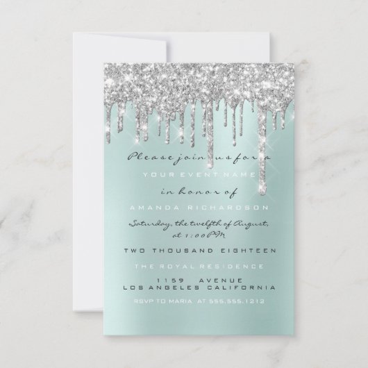 Vonk Glitter Drips Silver Aqua Bridal Sweet 16th Kaart (Voorkant)