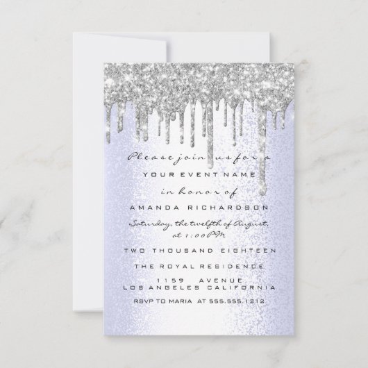 Vonk Glitter Drips Silver Blue Bridal Sweet 16th Kaart (Voorkant)