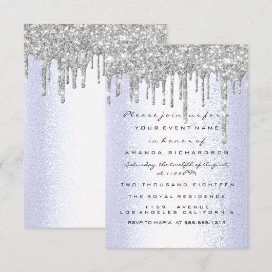 Vonk Glitter Drips Silver Blue Bridal Sweet 16th Kaart (Voorkant / Achterkant)