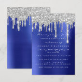 Vonk Glitter Drips Silver Navy Bridal Sweet 16th Kaart (Voorkant / Achterkant)