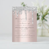 Vonk Glitter Drips Silver Roos Bridal Sweet 16th Kaart (Staand voorkant)