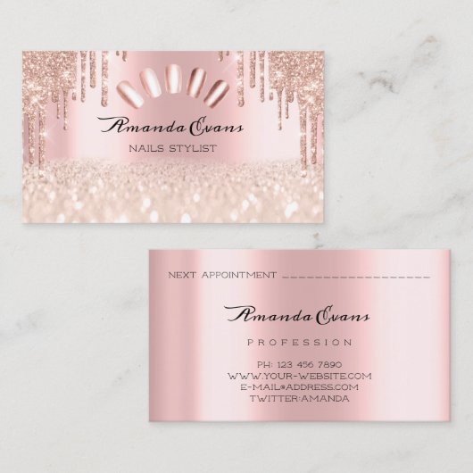 Vonk Glitter Roos Vonk nagels Kunstenristen Roze Afsprakenkaartje (Voorkant / Achterkant)