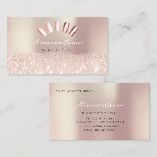 Vonk Glitter Roos Vonk Nails Stijllijst Afsprakenkaartje (Voorkant / Achterkant)