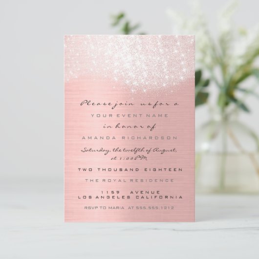 Vonk Glitter Wit Rose Goud Bridal Sweet 16e Kaart (Staand voorkant)