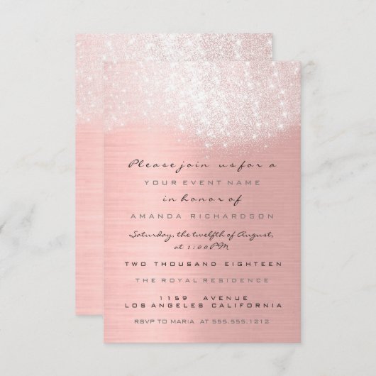 Vonk Glitter Wit Rose Goud Bridal Sweet 16e Kaart (Voorkant / Achterkant)