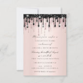 Vonken Glitter Zwarte Druppels Roze Bruiloftsshowe Kaart (Voorkant)