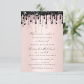 Vonken Glitter Zwarte Druppels Roze Bruiloftsshowe Kaart (Staand voorkant)