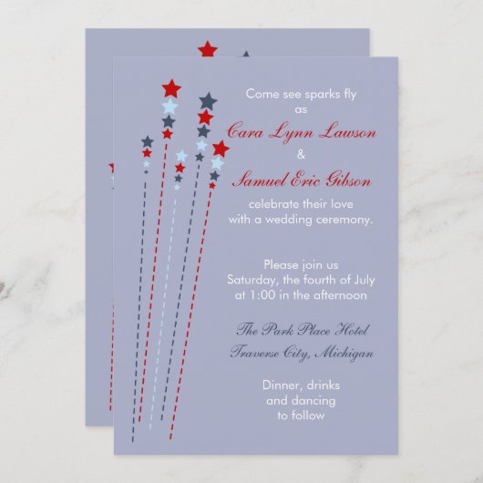 Vonken Vliegen Vierde Juli Huwelijksuitnodiging Kaart (Voorkant / Achterkant)