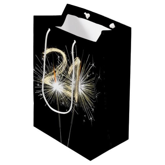 Vonken voor 21e verjaardag medium cadeauzakje (Voorkant Gekanteld)