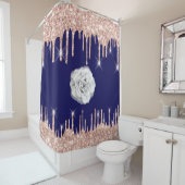 Vonkschijven Glitter Effect Blue Navy Roos Flower Douchegordijn (In situ)