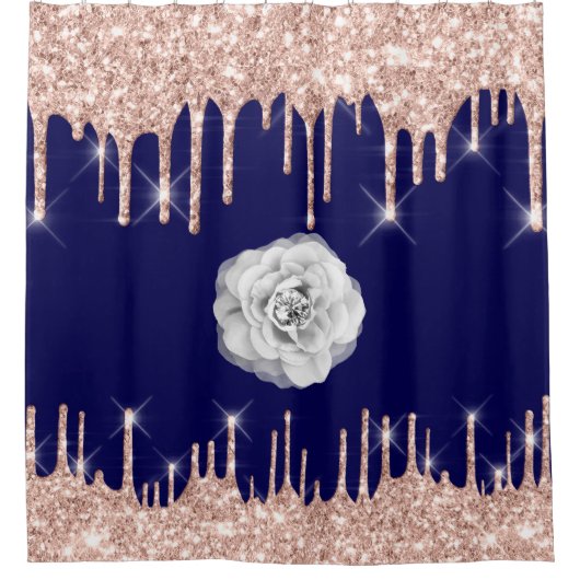 Vonkschijven Glitter Effect Blue Navy Roos Flower Douchegordijn (Voorkant)