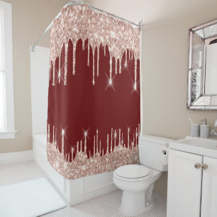 Vonkschijven Glitter Effect Burgundy Roos Gold Douchegordijn