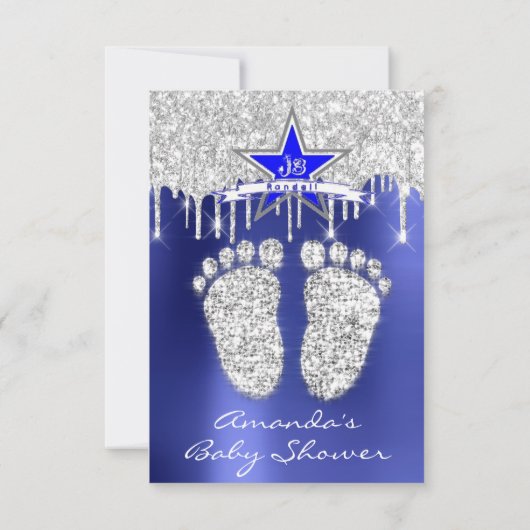 Vonkschijven Silver Royal Blue Baby shower Feet Kaart (Achterkant)