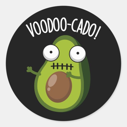 Voodoo-cado Funny Avocado Pun Dark BG Ronde Sticker (Voorkant)