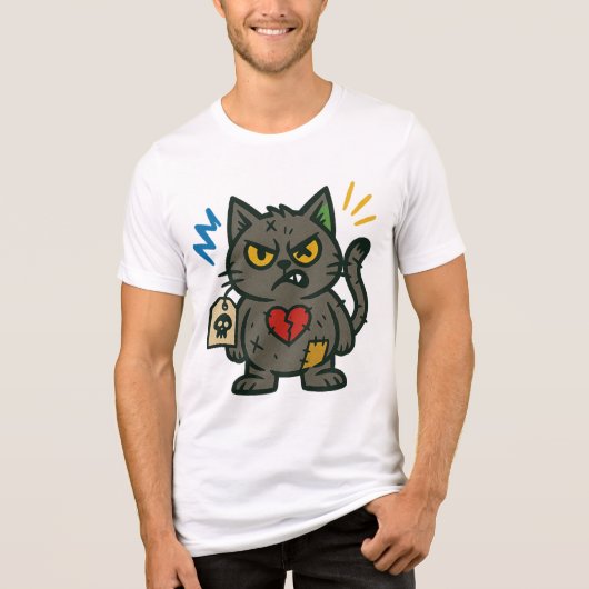 Voodoo Cat – Grumpy Charm Cartoon Design Tri-Blend Shirt (Voorkant)