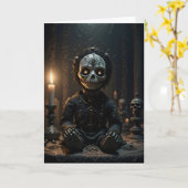 Voodoo Doll Candles Skulls Halloween Kaart (Gele Bloem)