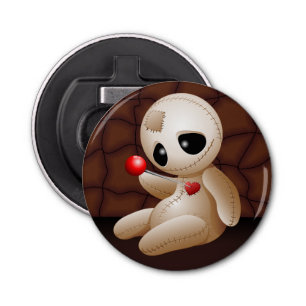 Voodoo Doll Cartoon in Love Button Flesopener
