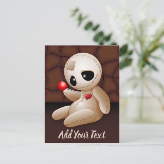 Voodoo Doll Cartoon in Love Feestdagenkaart (Staand voorkant)