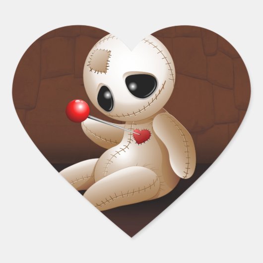 Voodoo Doll Cartoon in Love Hart Sticker (Voorkant)