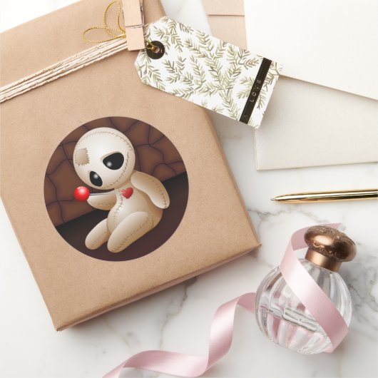 Voodoo Doll Cartoon in Love Ronde Sticker (Geschenken)