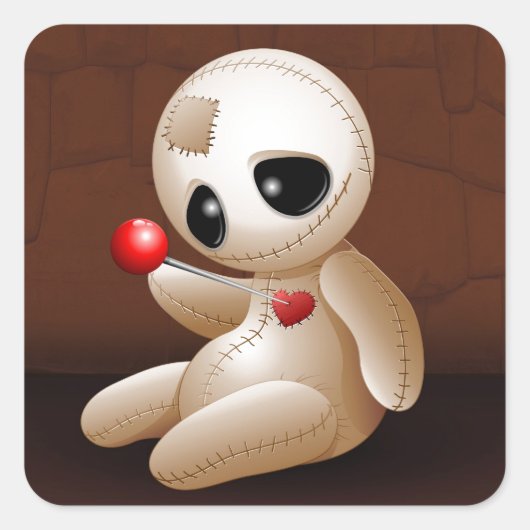 Voodoo Doll Cartoon in Love Vierkante Sticker (Voorkant)