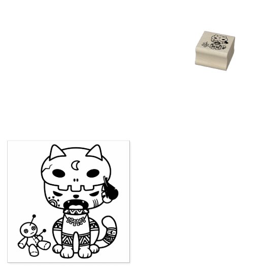 Voodoo Doll Cat 1x1 Rubberstempel (Gestempeld)